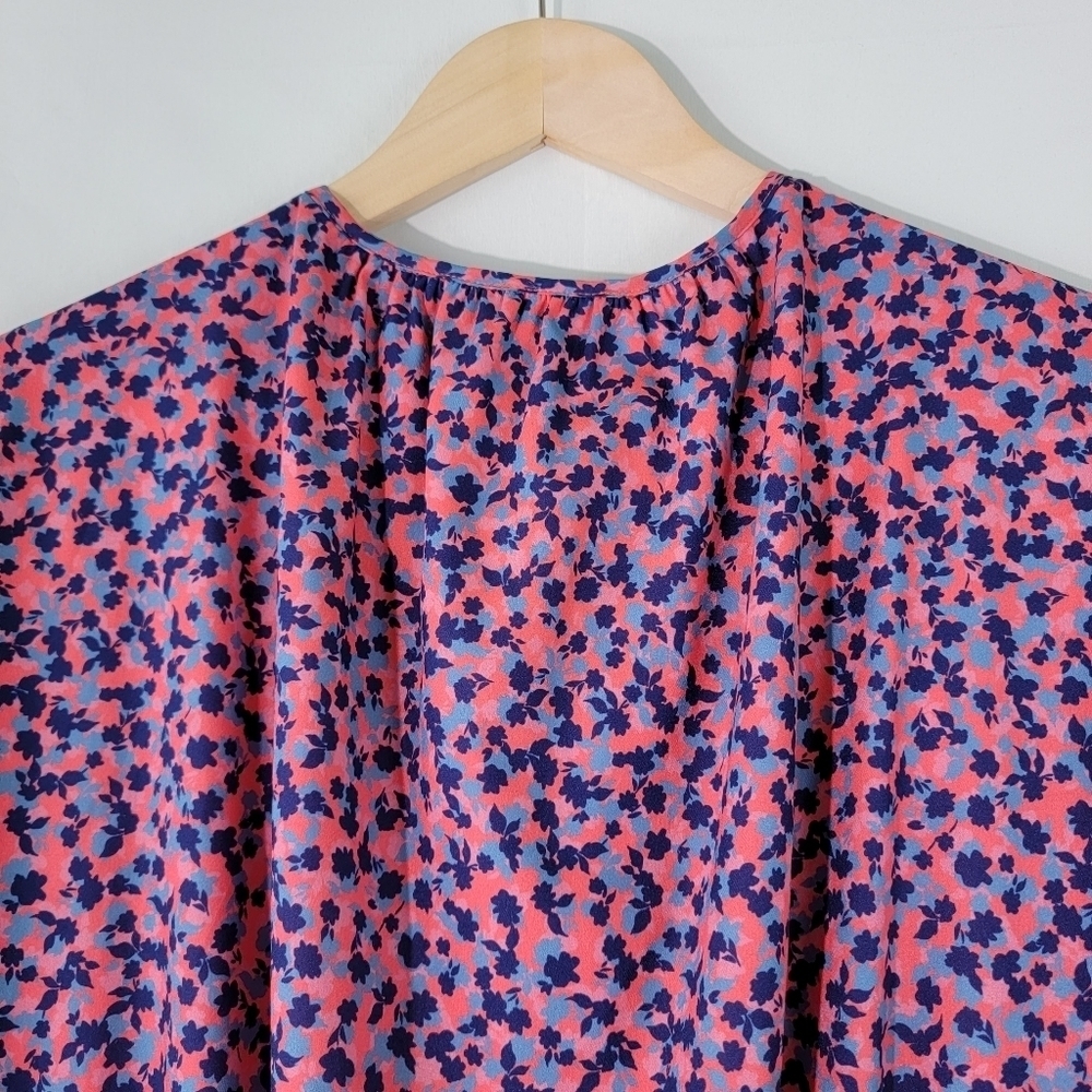 Parker Women Pink/Navy Floral Mini Dress Sz L Cottagecore Boho Praire Party - Picture 9 of 12